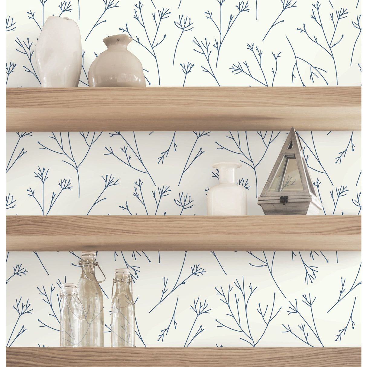 Twigs Navy Peel & Stick Wallpaper with Modern Botanical Twig Pattern - York RMK11680WP