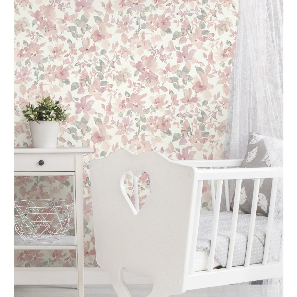 Watercolor Floral Pink Peel & Stick Wallpaper with Botanical Floral Pattern, Transitional Style - York RMK11702WP