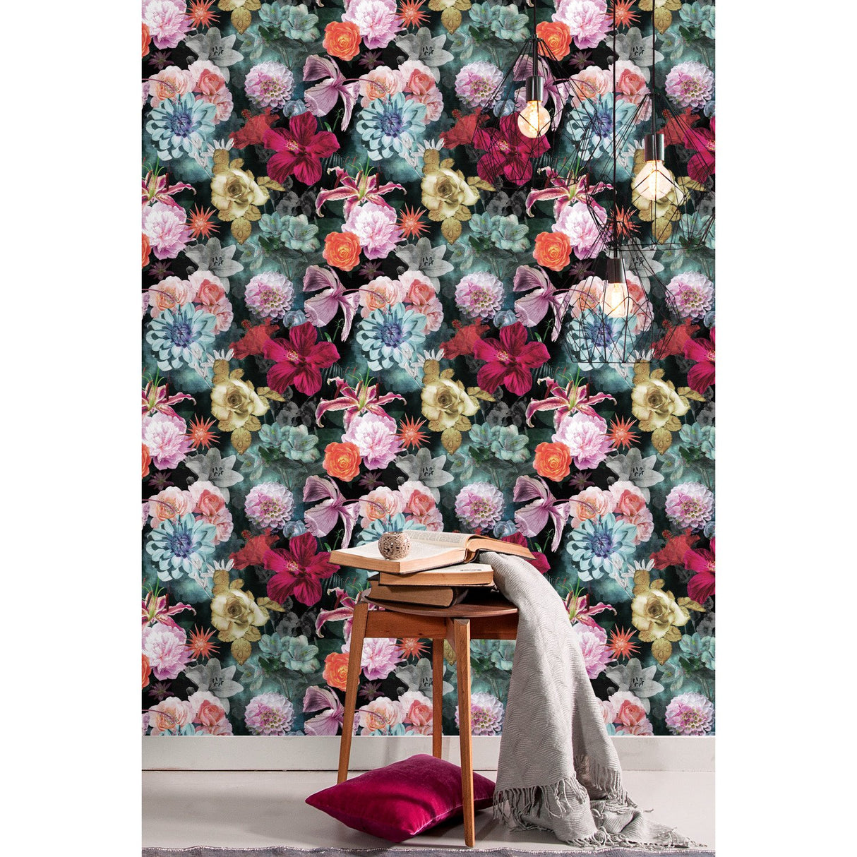 Vintage Floral Blooms Red Peel & Stick Wallpaper with Vintage Botanical Flower Pattern - York RMK11717RL