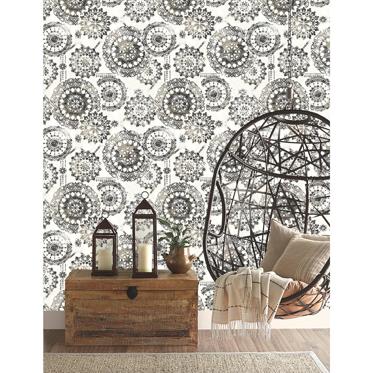 Bohemian Medallion Black Peel & Stick Wallpaper