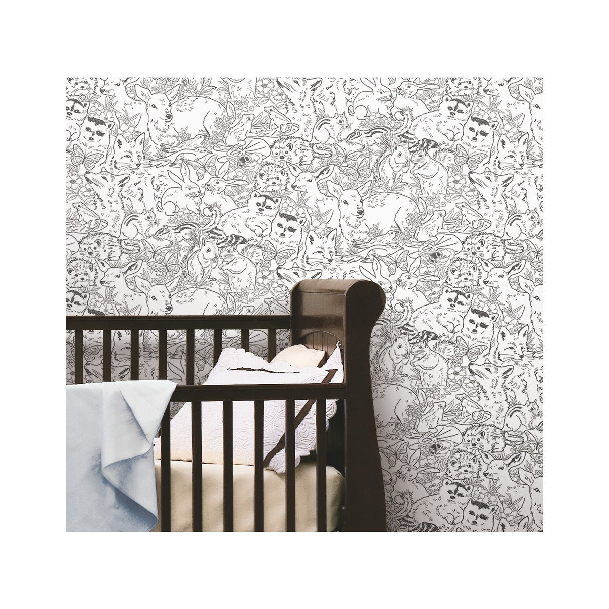 Woodland Sketch Black Peel & Stick Wallpaper with Woodland Animal Novelty Pattern - York RMK11729RL
