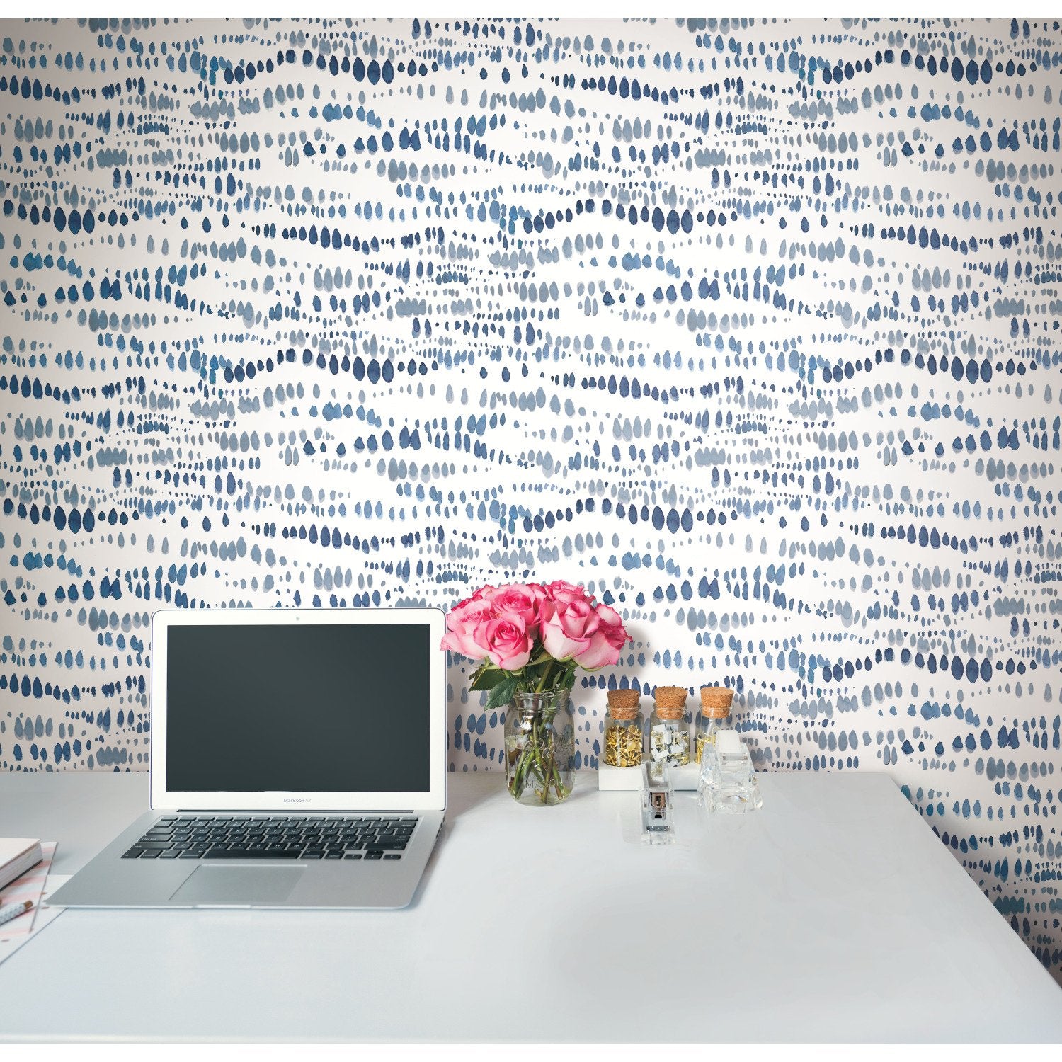 Dotted Line Navy Peel & Stick Wallpaper with Modern Geometric Pattern - York RMK11761RL