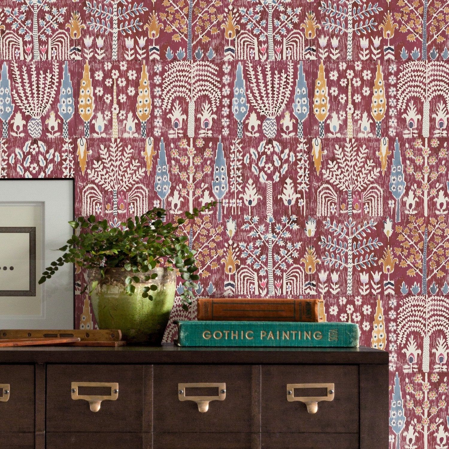 Persian Ikat Red Peel & Stick Wallpaper