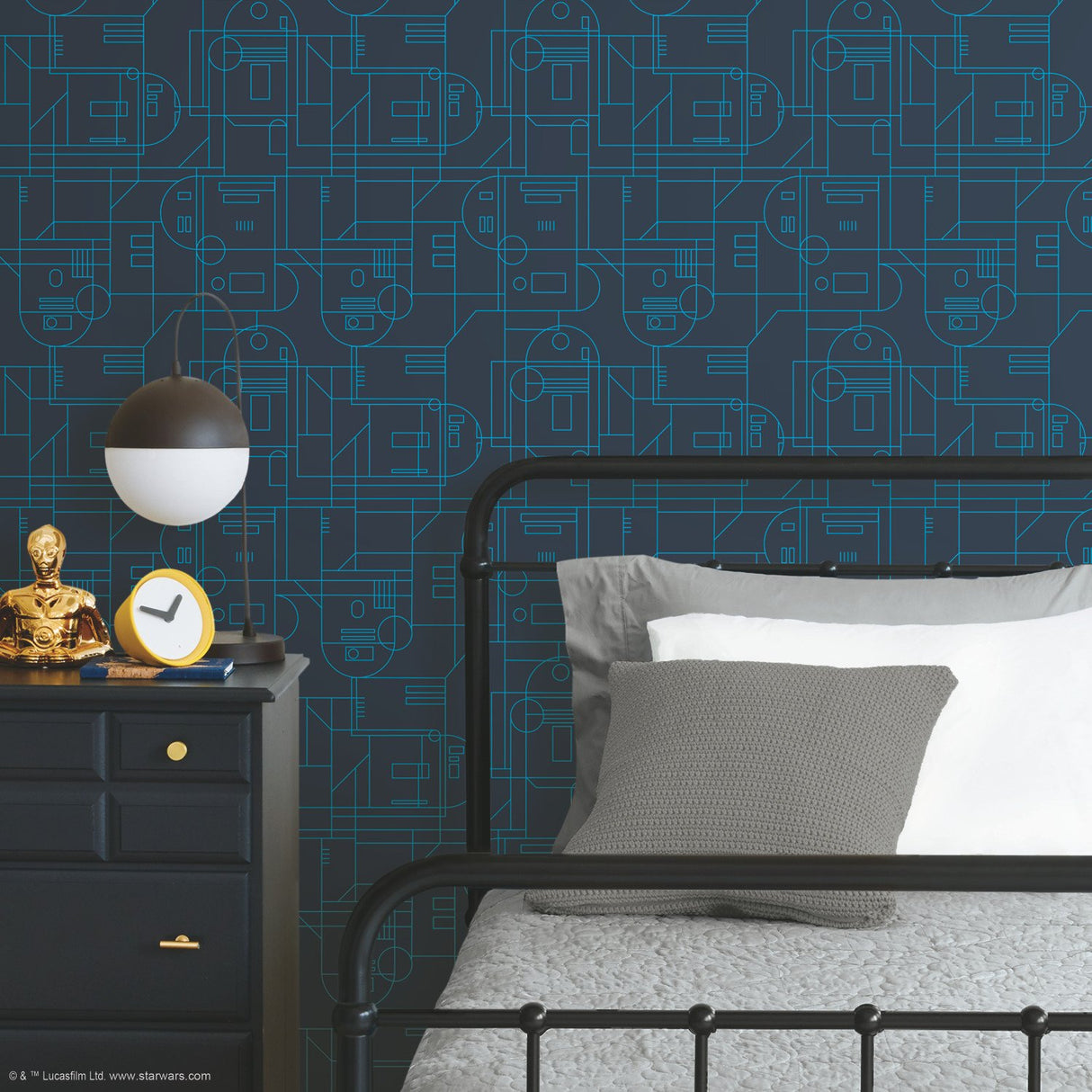 Star Wars R2D2 Geometric Navy Peel & Stick Wallpaper with Whimsical Licensed Novelty Pattern - York RMK11785RL
