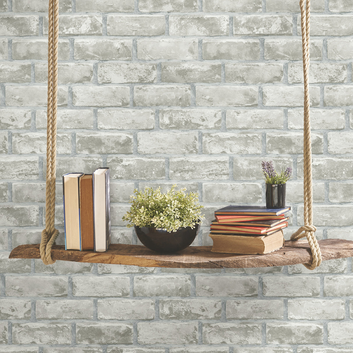 Brick Grey by RoomMates Industrial Peel and Stick Fully Removable Faux Washed Brick Vinyl Wallpaper Roll 20.5 in x 16.5 ft - RMK11805WPZ
