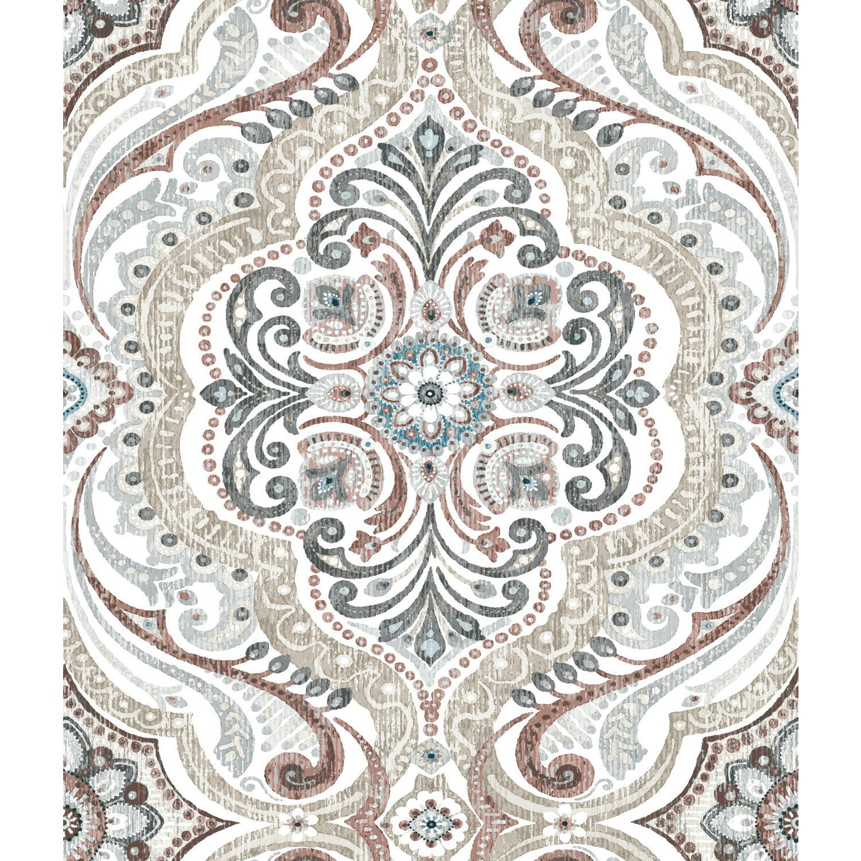 Bohemian Damask Beige Peel & Stick Wallpaper with Bohemian Global Damask Pattern - York RMK11830WP