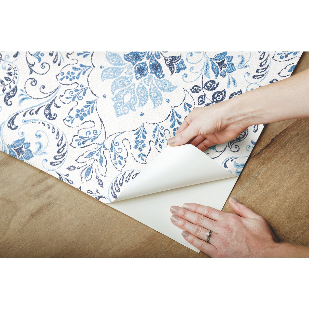 Persian Damask Blue Peel & Stick Wallpaper with Global Traditional Damask Pattern - York RMK11835WP