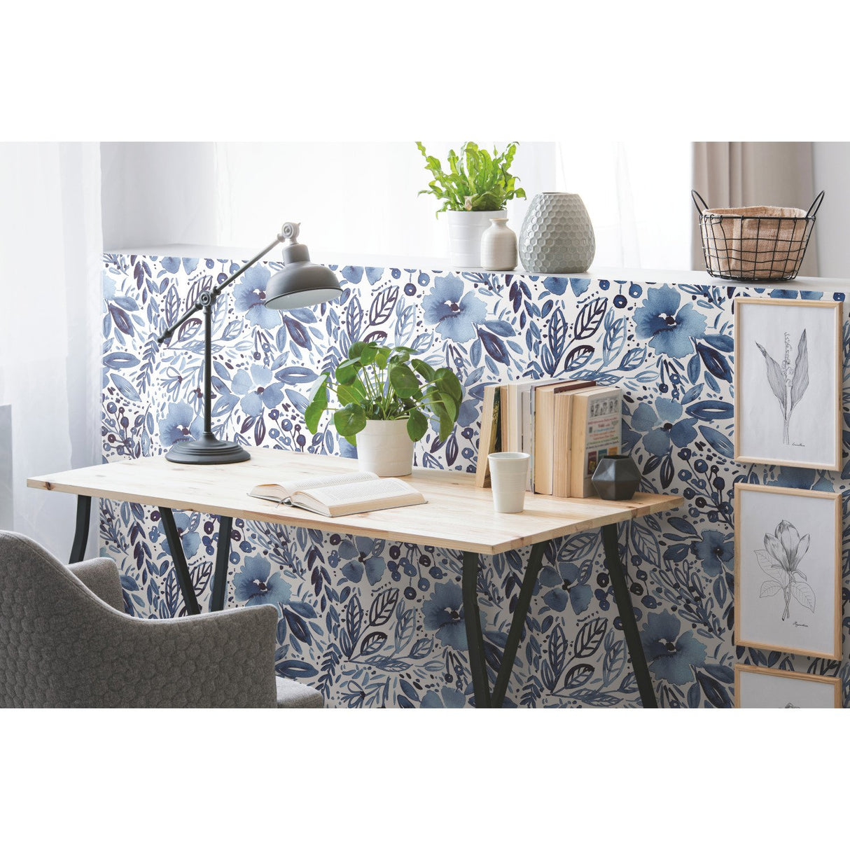 Clara Jean April Showers Blue Peel & Stick Wallpaper with Whimsical Nature Floral Pattern - York RMK11838WP