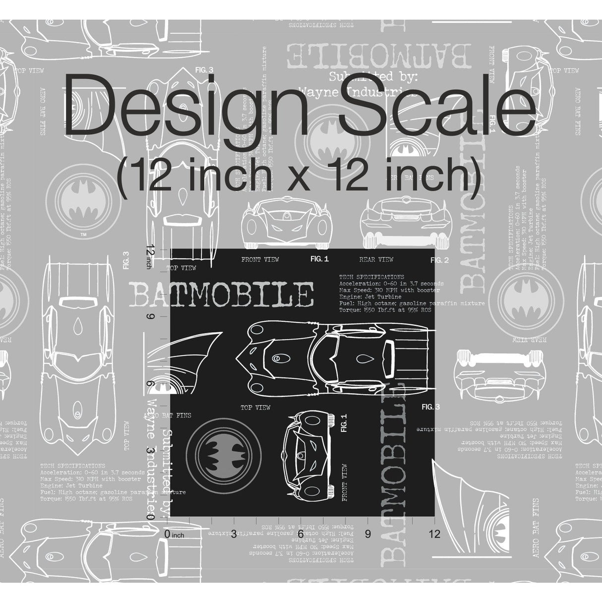 Batmobile Blueprint Grey Peel & Stick Wallpaper with Batman Blueprint Novelty Design - York RMK11849RL