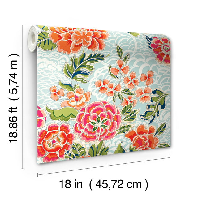 Zen Garden Blue Peel & Stick Wallpaper with Floral Pattern, Modern Style - York RMK11854RL