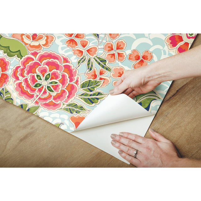 Zen Garden Blue Peel & Stick Wallpaper with Floral Pattern, Modern Style - York RMK11854RL