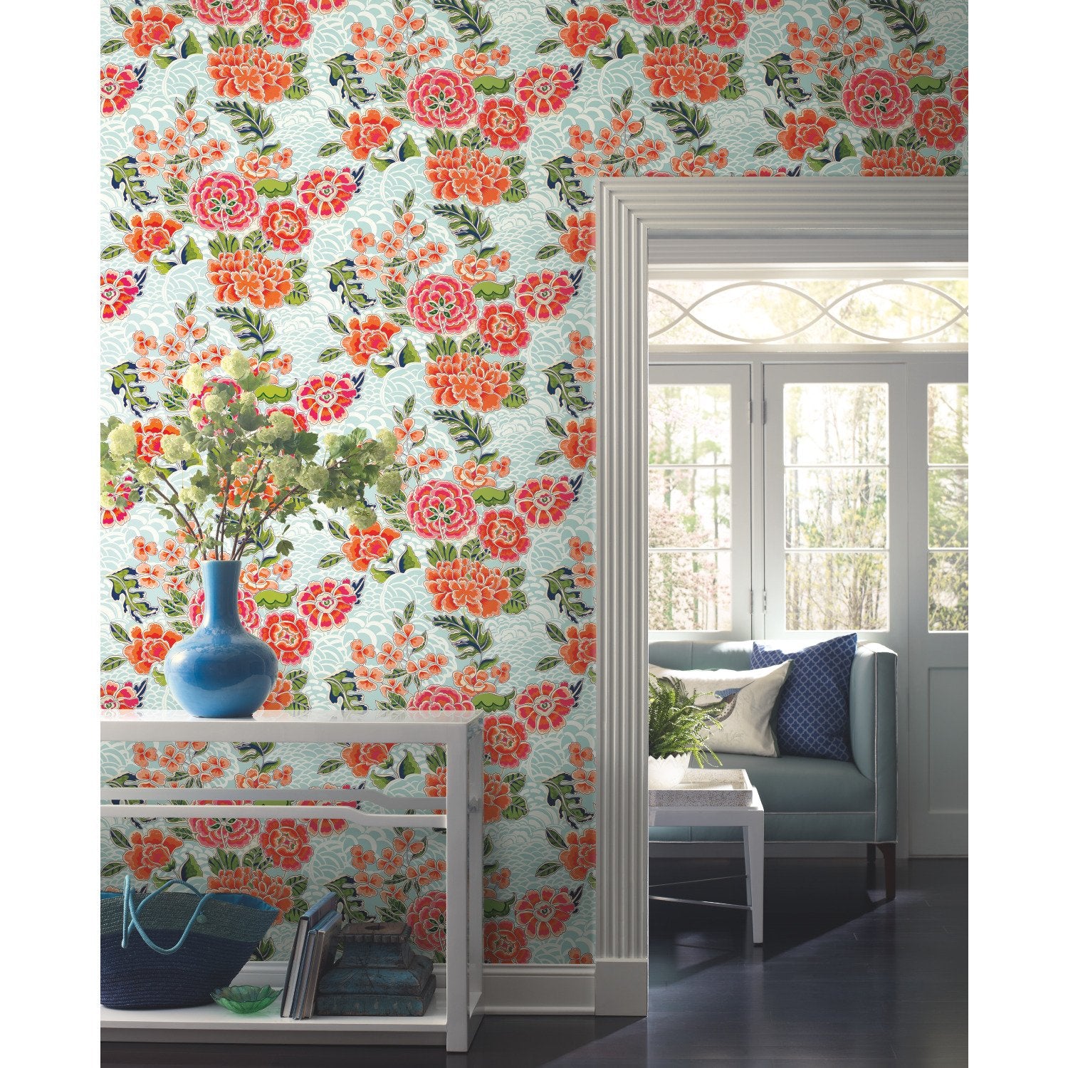 Zen Garden Blue Peel & Stick Wallpaper with Floral Pattern, Modern Style - York RMK11854RL