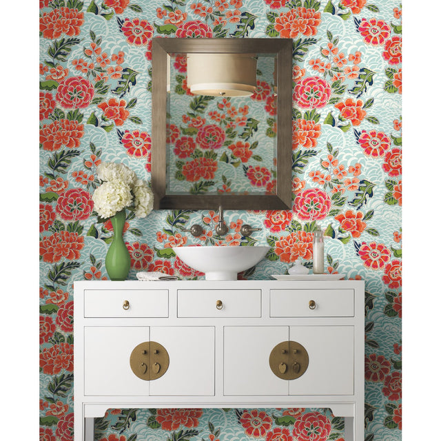 Zen Garden Blue Peel & Stick Wallpaper with Floral Pattern, Modern Style - York RMK11854RL