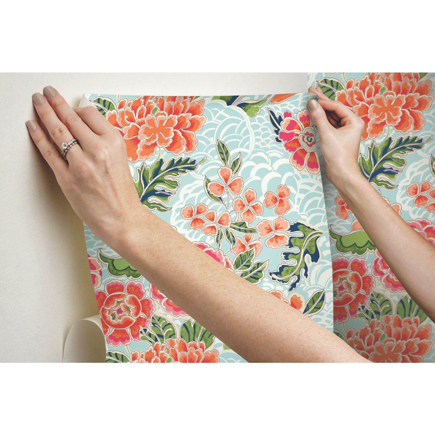 Zen Garden Blue Peel & Stick Wallpaper with Floral Pattern, Modern Style - York RMK11854RL