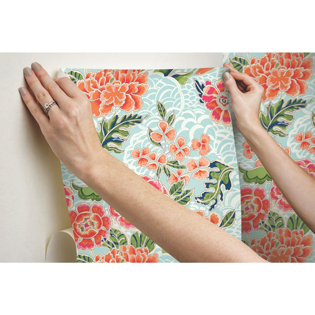 Zen Garden Blue Peel & Stick Wallpaper with Floral Pattern, Modern Style - York RMK11854RL