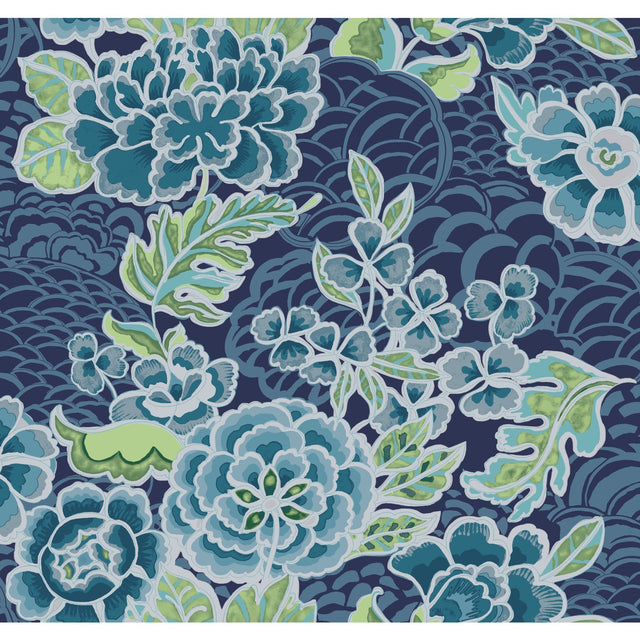 Zen Garden Blue Peel & Stick Wallpaper with Modern Floral Pattern - York RMK11855RL