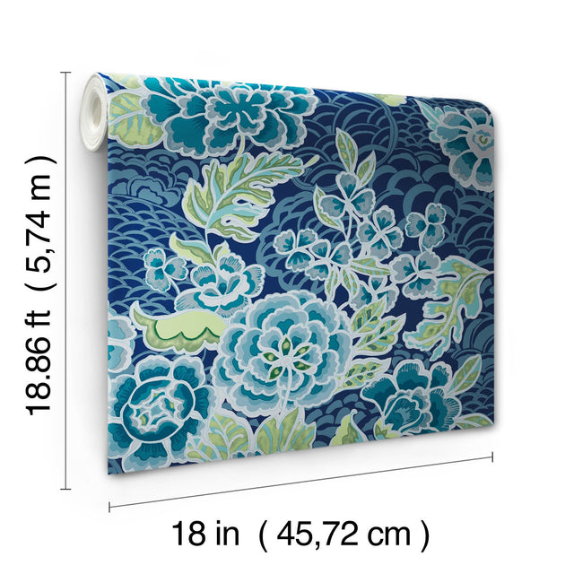 Zen Garden Blue Peel & Stick Wallpaper with Modern Floral Pattern - York RMK11855RL