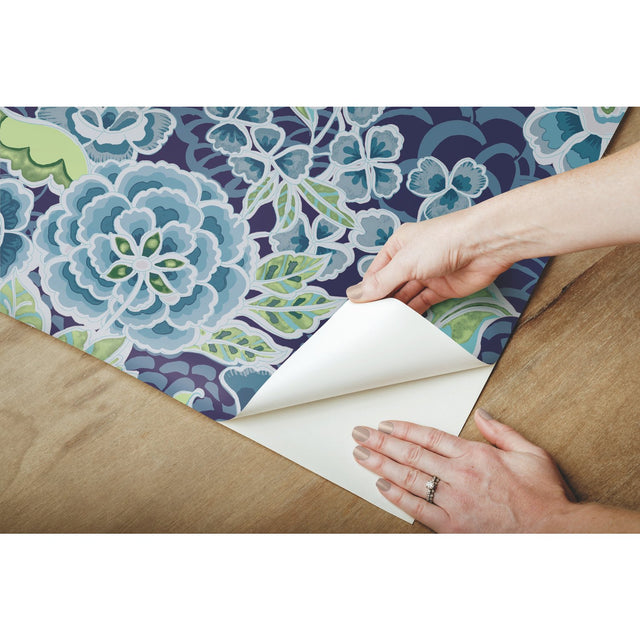Zen Garden Blue Peel & Stick Wallpaper with Modern Floral Pattern - York RMK11855RL