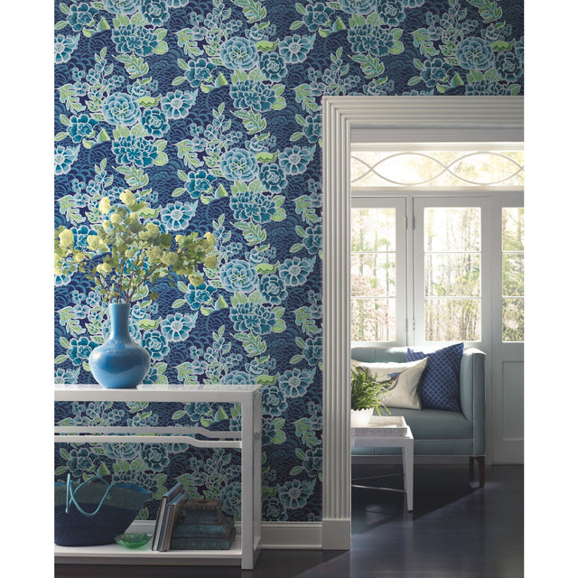 Zen Garden Blue Peel & Stick Wallpaper with Modern Floral Pattern - York RMK11855RL