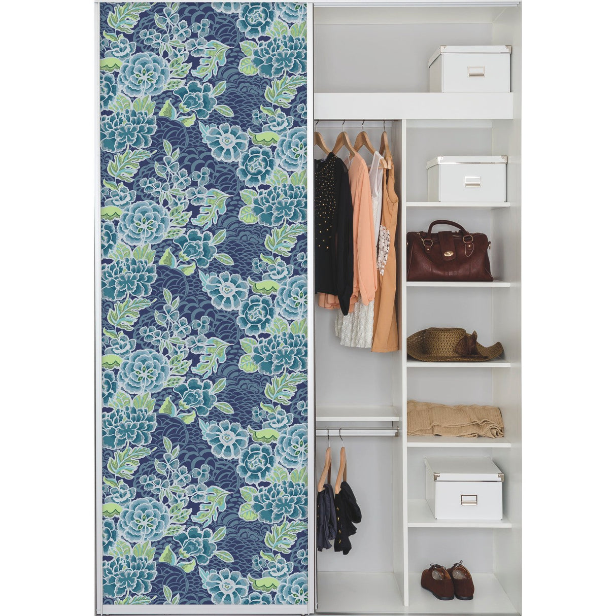 Zen Garden Blue Peel & Stick Wallpaper with Modern Floral Pattern - York RMK11855RL