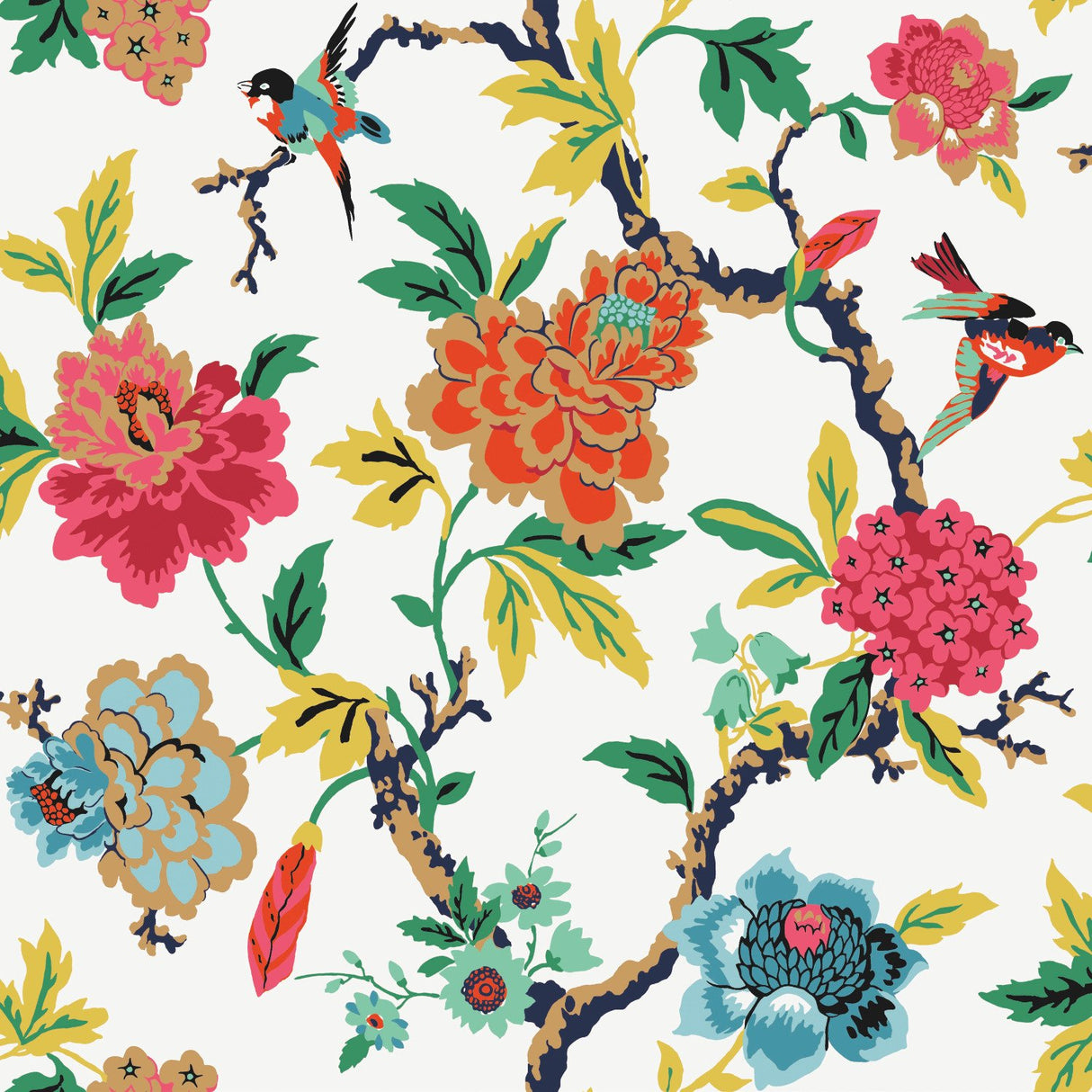 Candid Moments Red Peel & Stick Wallpaper with Botanical Birds Floral - York RMK11861RL