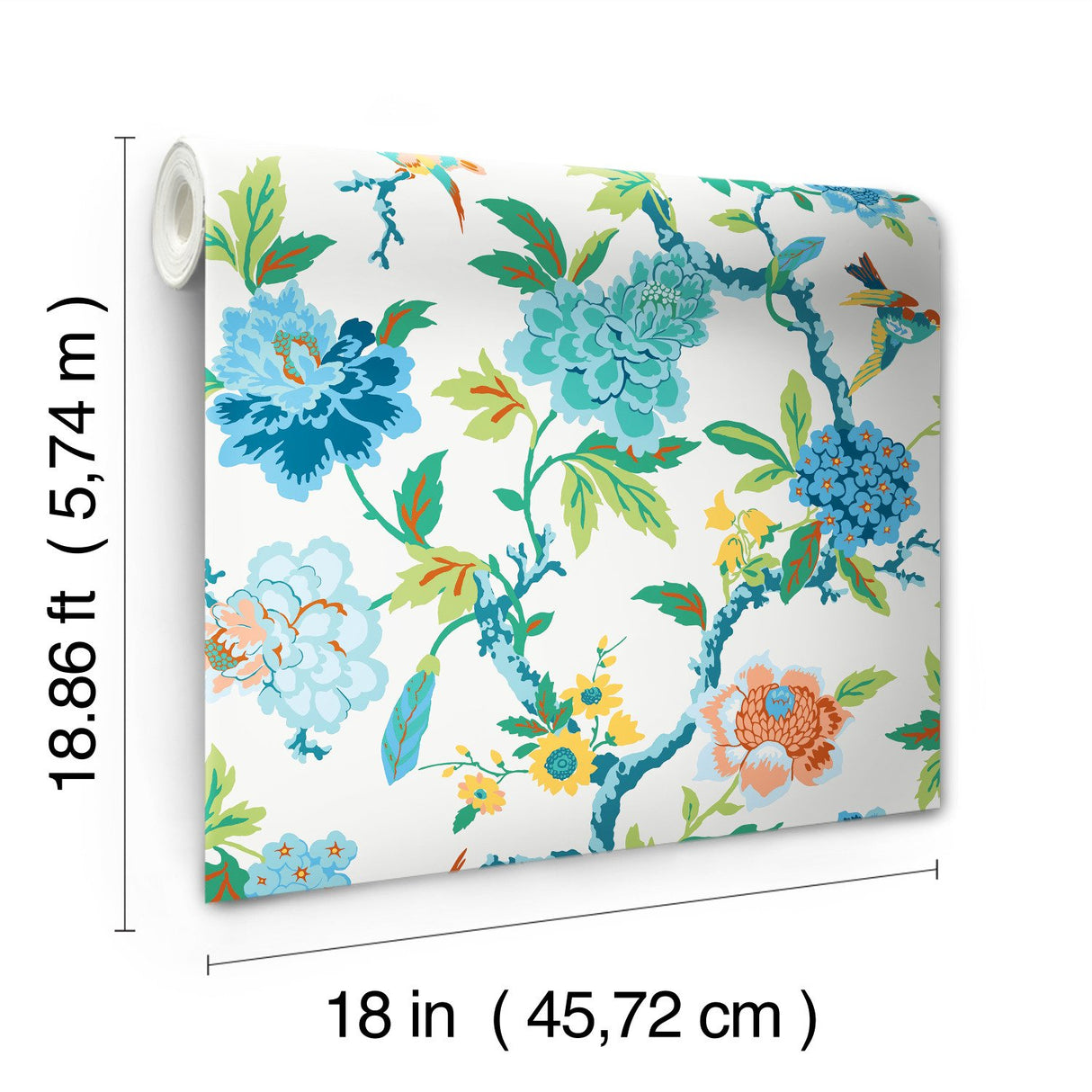 Candid Moments Blue Peel & Stick Wallpaper with Botanical Bird Floral Pattern, Traditional Style - York RMK11862RL