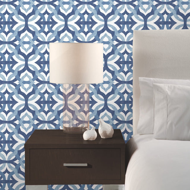 Tipton Blue Peel & Stick Wallpaper with Geometric Abstract Motif - York RMK11866RL