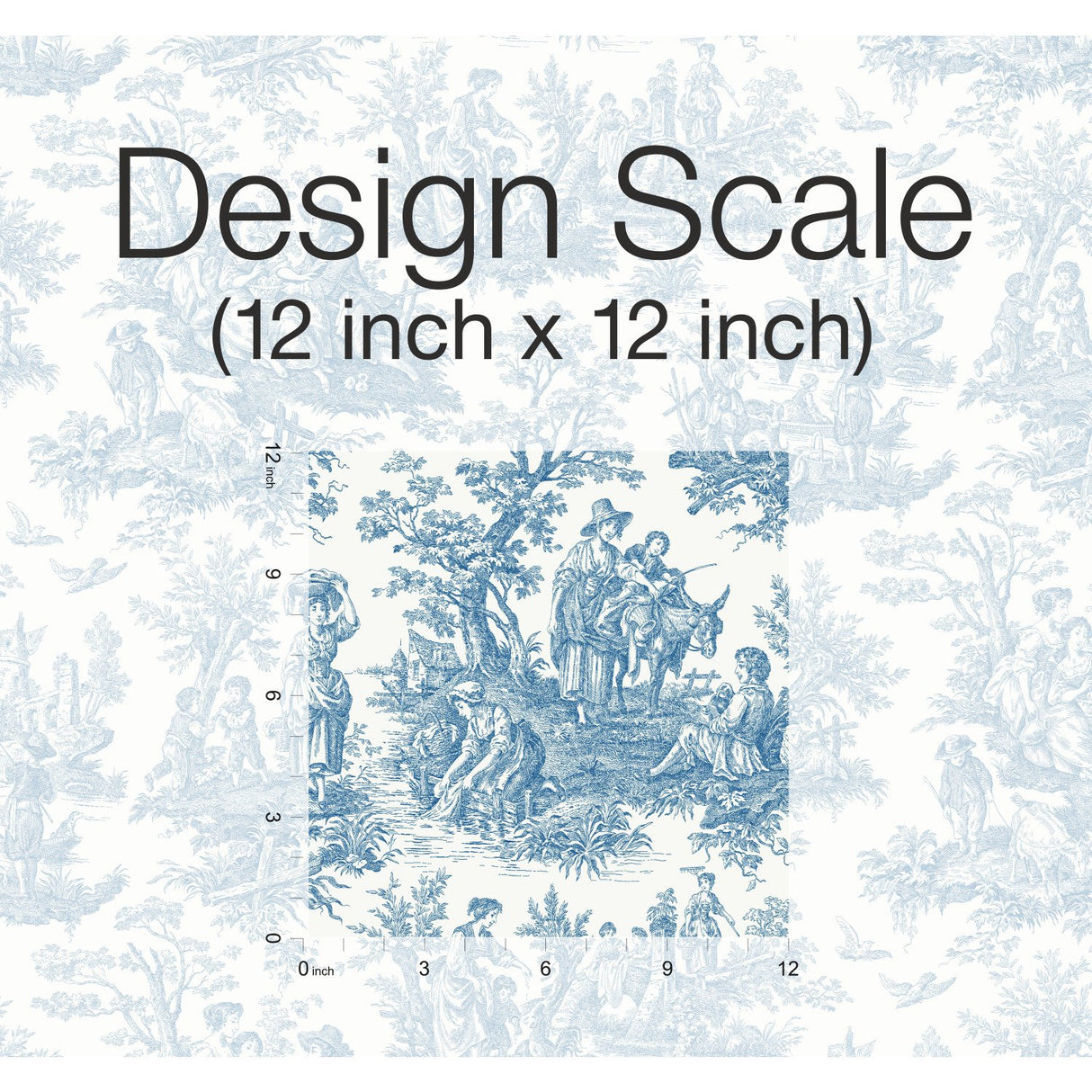 Country Life Toile Blue Peel & Stick Wallpaper with Country Toile Pattern - York RMK11868WP