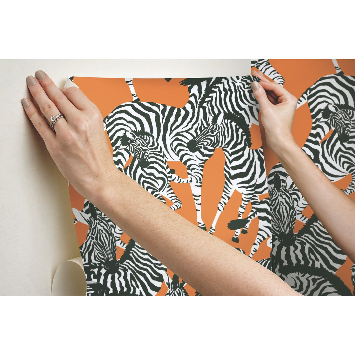 Herd Together Orange Peel & Stick Wallpaper with Novelty Zebra Pattern, Traditional Style - York RMK11875RL