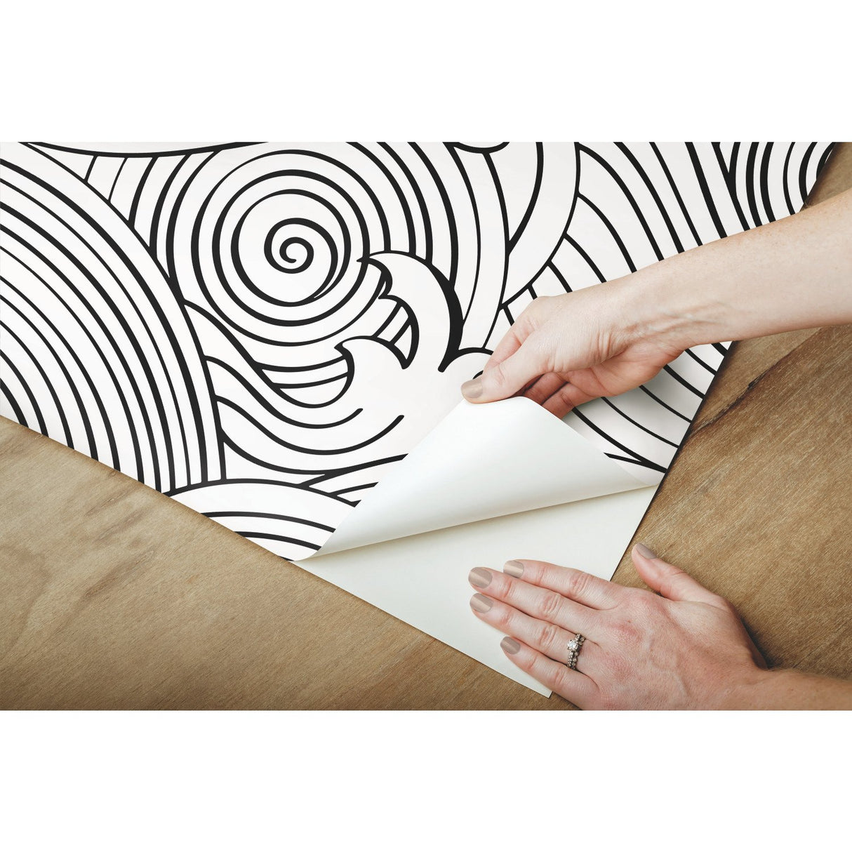 Asian Waves Black Peel & Stick Wallpaper with Coastal Novelty Pattern - York RMK11901RL