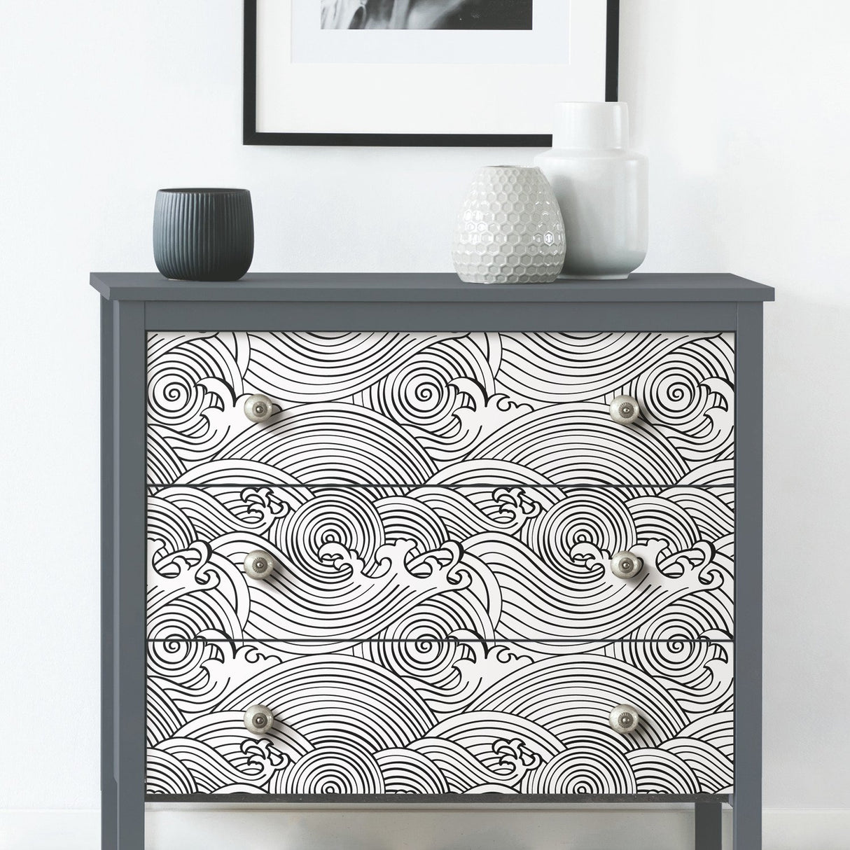 Asian Waves Black Peel & Stick Wallpaper with Coastal Novelty Pattern - York RMK11901RL