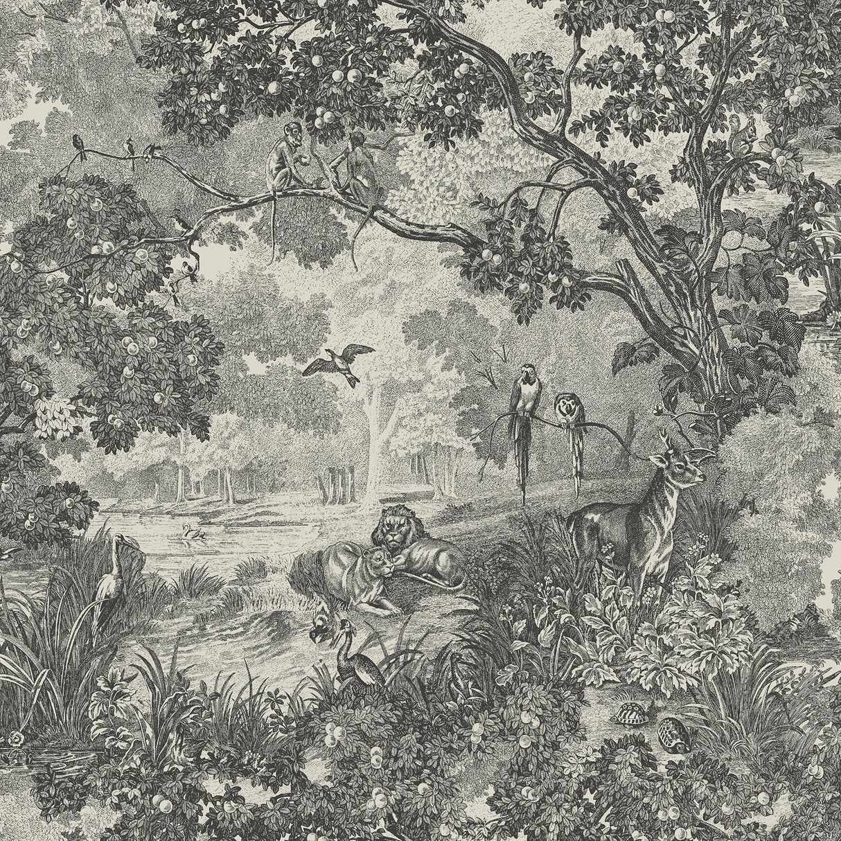 Jungle Toile Taupe Peel & Stick Wallpaper with Botanical Toile Pattern, Modern Style - York RMK11915WP