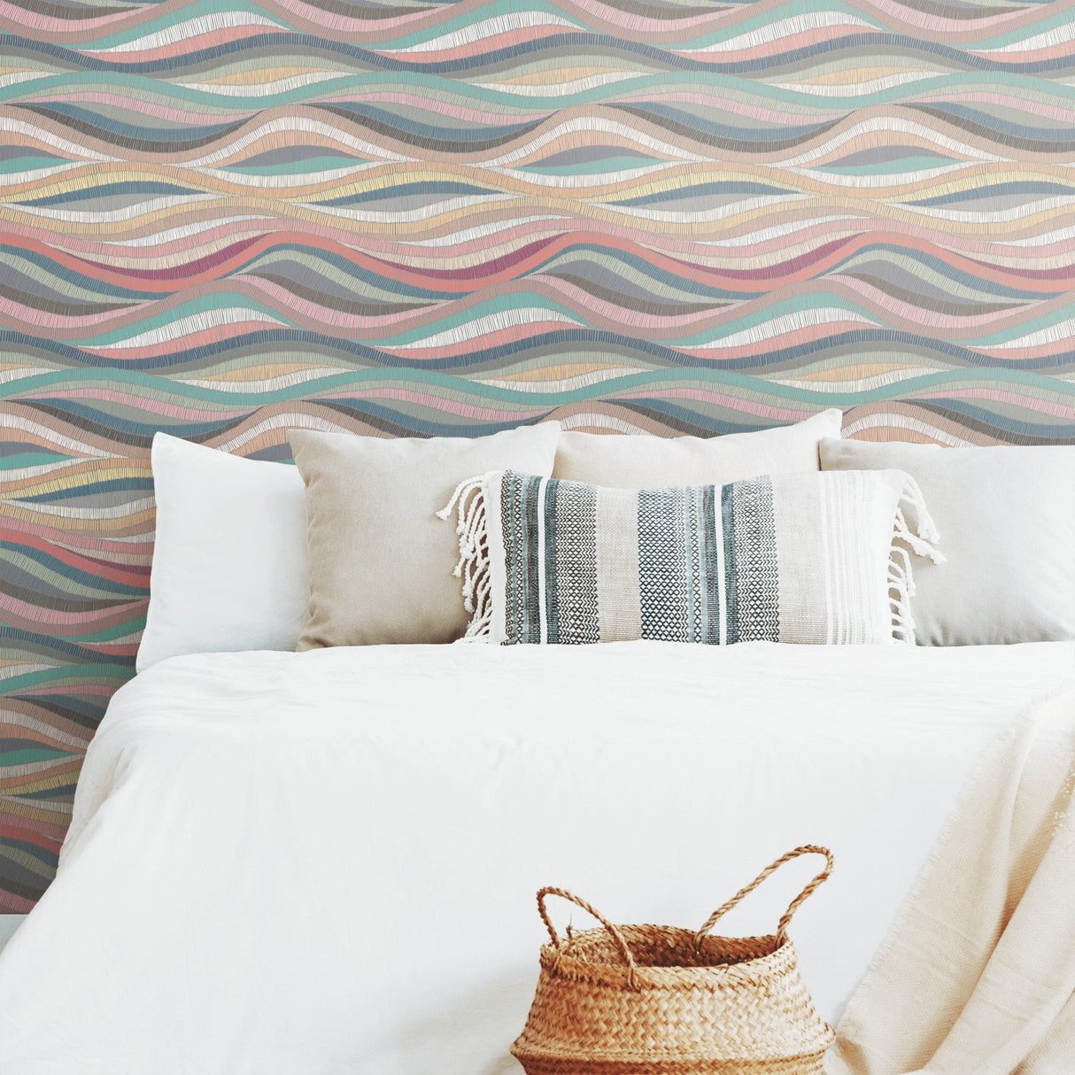 Mosaic Waves Pink Peel & Stick Wallpaper with Modern Novelty Pattern - York RMK11941RL