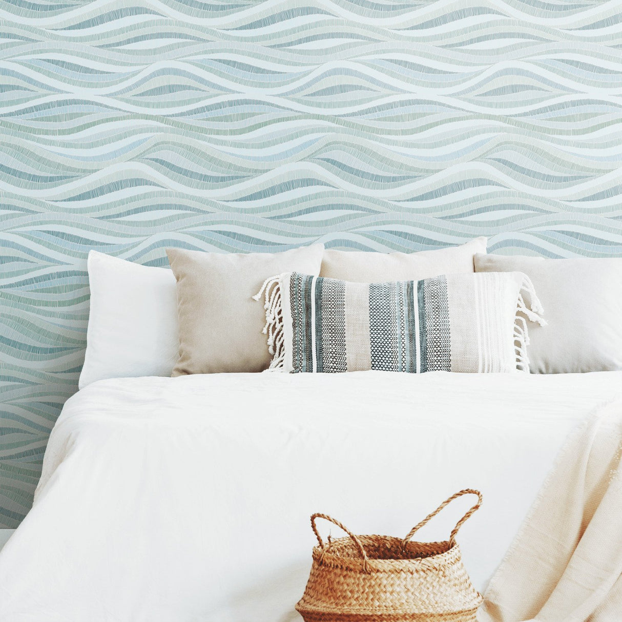 Mosaic Waves Blue Peel & Stick Wallpaper with Modern Ocean Novelty Pattern - York RMK11943RL