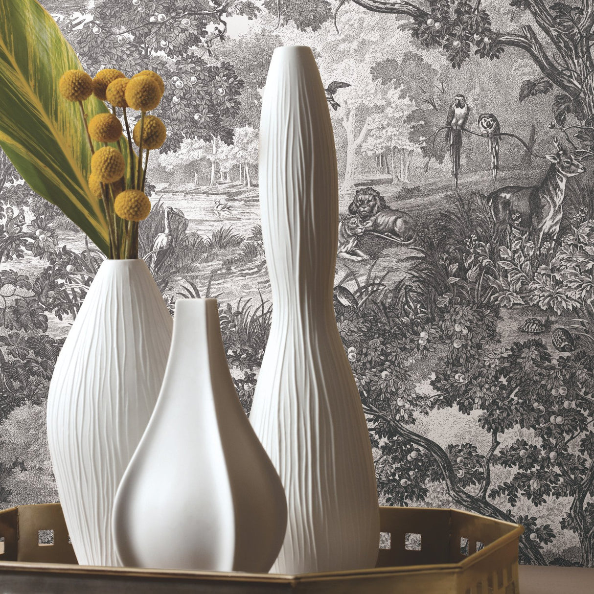 Jungle Toile Black Peel & Stick Wallpaper with Botanical Toile Pattern, Modern Style - York RMK11945WP