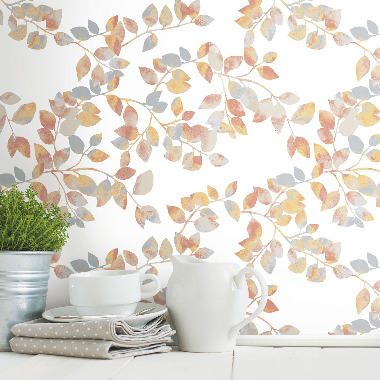 Latvus Orange Peel & Stick Wallpaper with Modern Botanical Leaves Pattern - RoomMates RMK11947WP - York