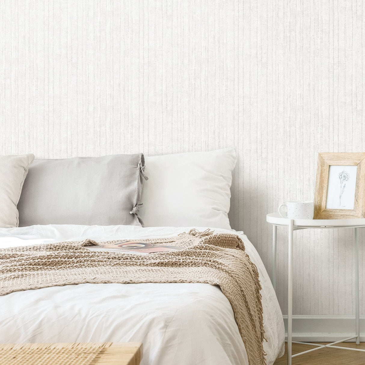 Crackled Stria Texture White Peel & Stick Wallpaper with Abstract Striped Faux Texture - York RMK11977WP
