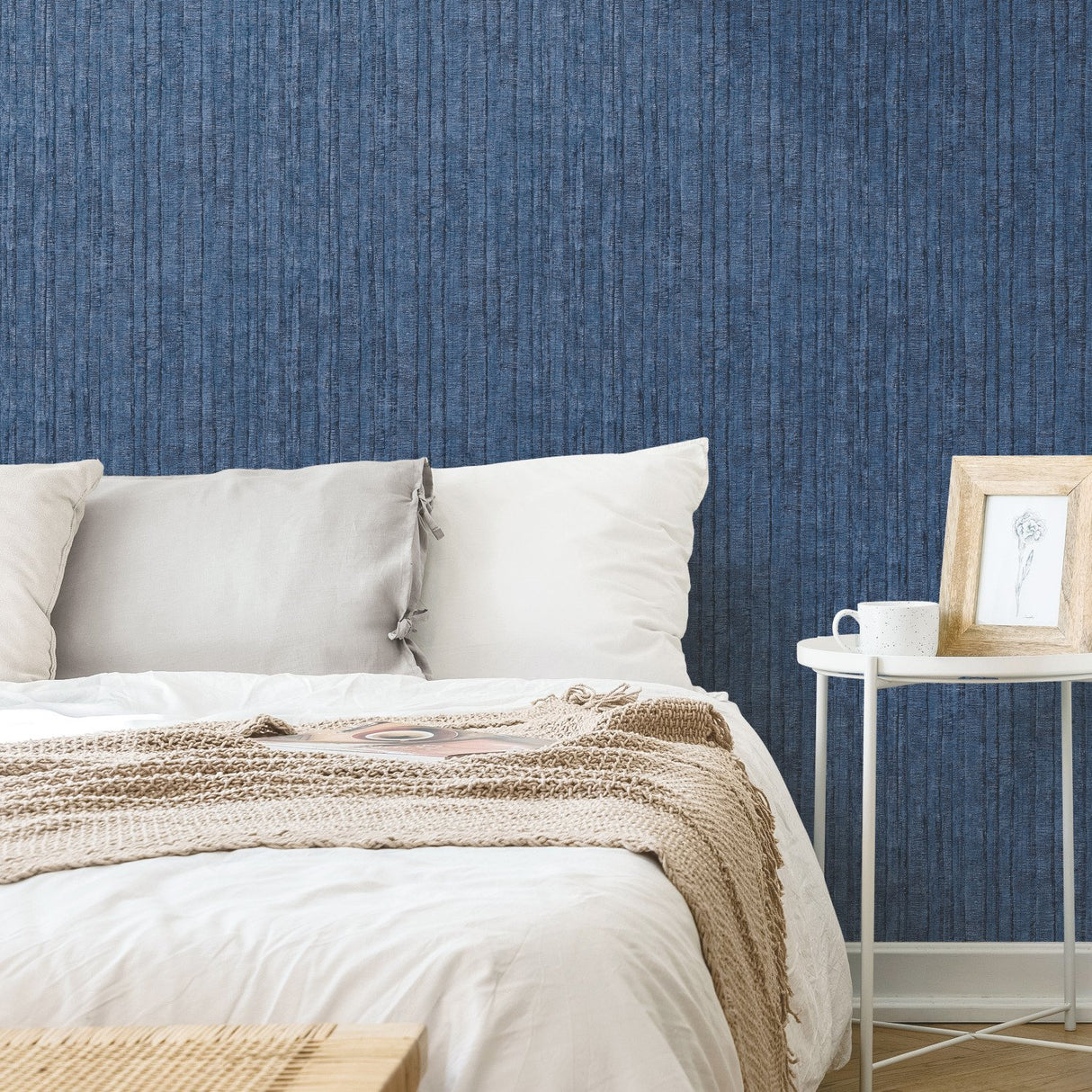 Crackled Stria Texture Navy Peel & Stick Wallpaper with Modern Abstract Stripe Pattern - York RMK11979WP