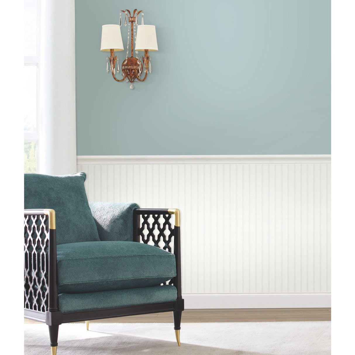 Beadboard White Peel & Stick Wallpaper with Wood Panel Look - York RMK11994WP