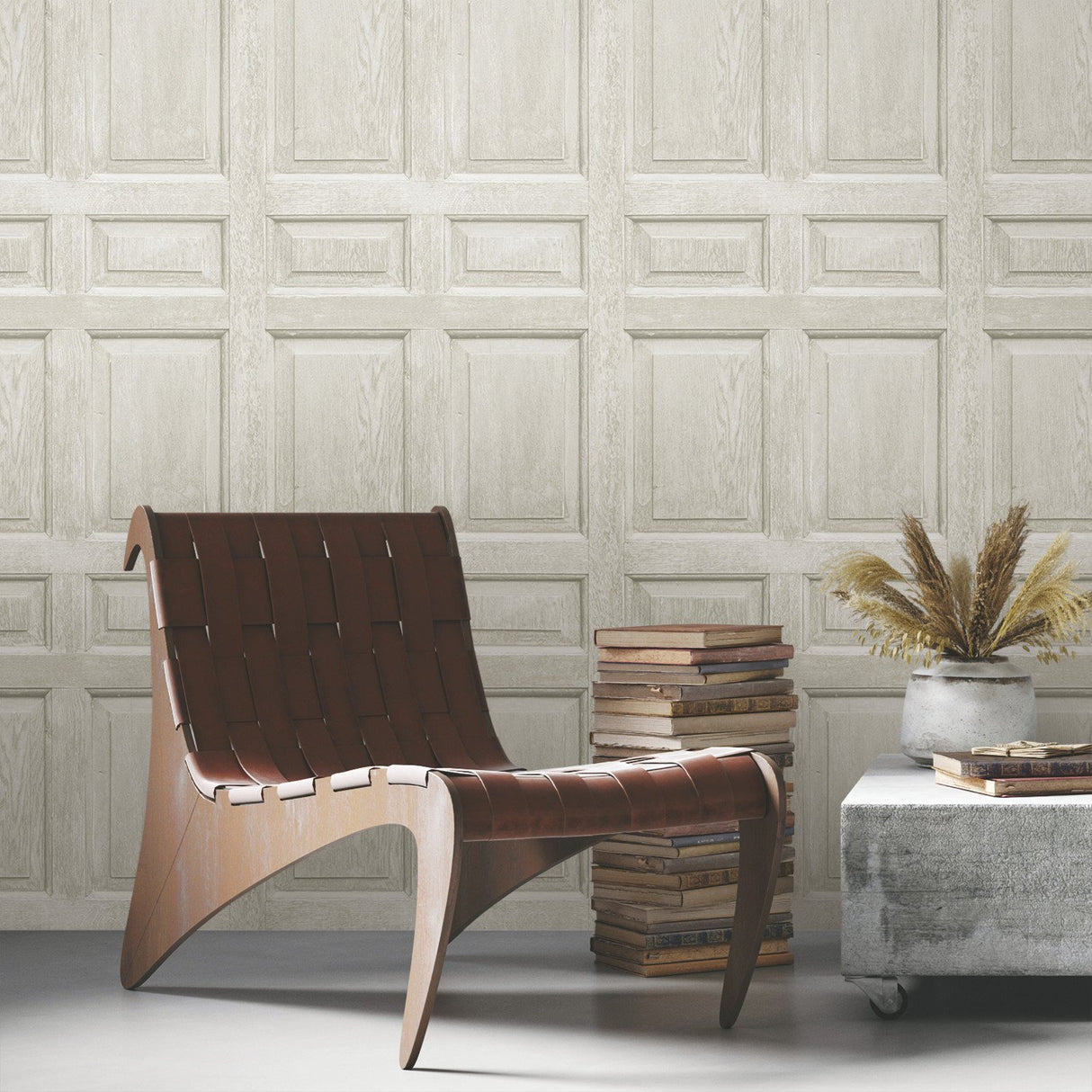 Beveled Wood Paneling Beige Peel & Stick Wallpaper with Vintage Wood Look Panel Motif - York RMK12003WP