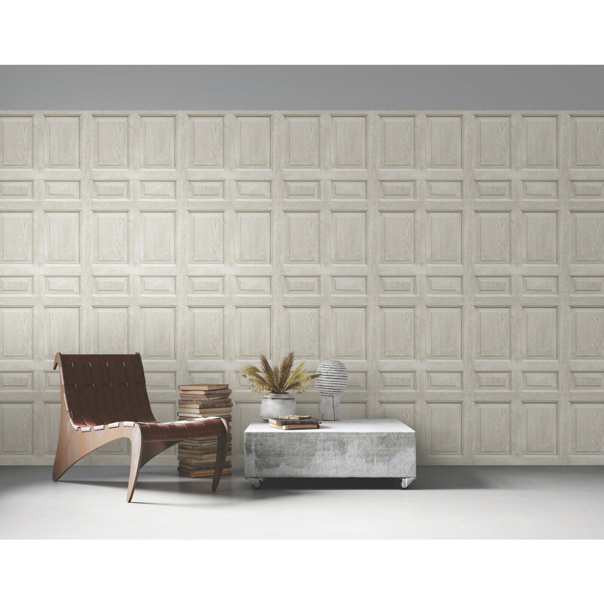 Beveled Wood Paneling Beige Peel & Stick Wallpaper with Vintage Wood Look Panel Motif - York RMK12003WP