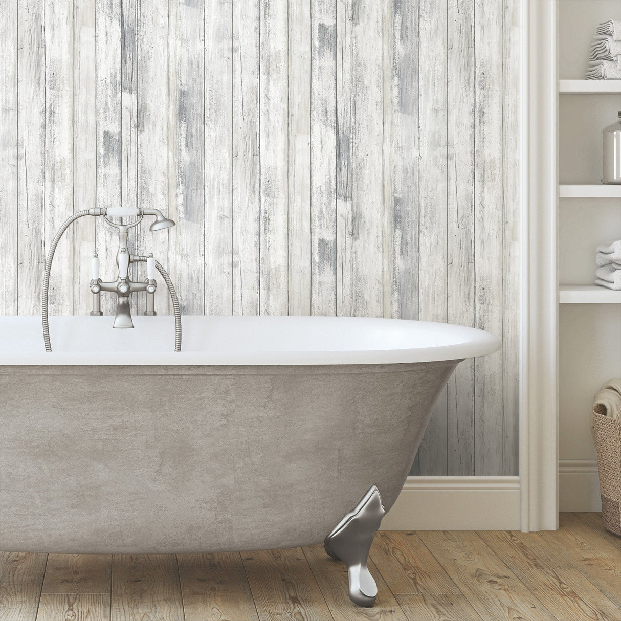 Weathered Planks Grey Peel & Stick Wallpaper with Farmhouse Wood Pattern - York RMK12006WP