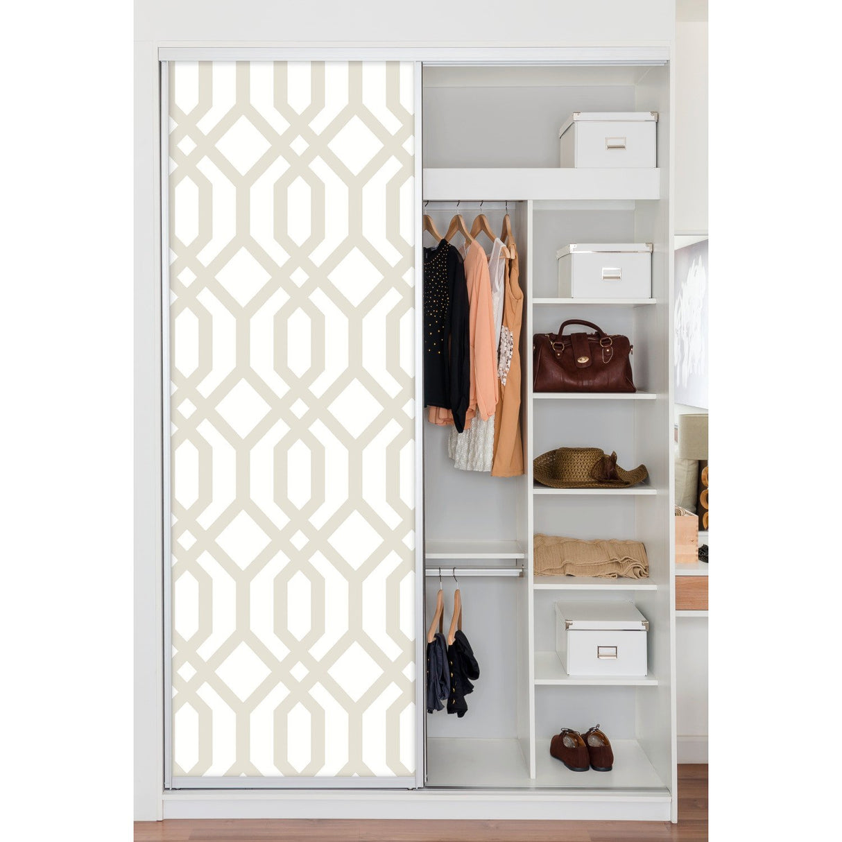 Gazebo Lattice Taupe Peel & Stick Wallpaper with Geometric Lattice Pattern - York RMK12012WP