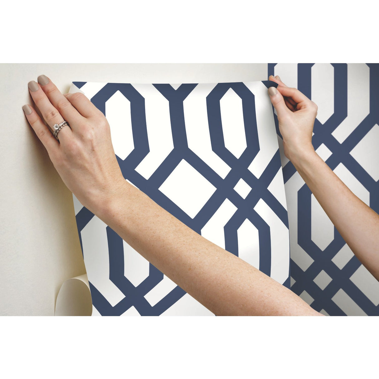 Gazebo Lattice Navy Peel & Stick Wallpaper with Geometric Trellis Pattern, Traditional Style - York RMK12015WP