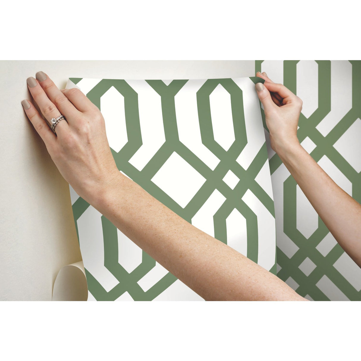 Gazebo Lattice Green Peel & Stick Wallpaper with Geometric Lattice Pattern, Traditional Style - York RMK12016WP