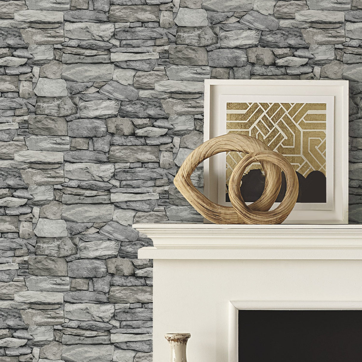 Stone Grey Peel & Stick Wallpaper with Industrial Stone Pattern - York RMK12017WP