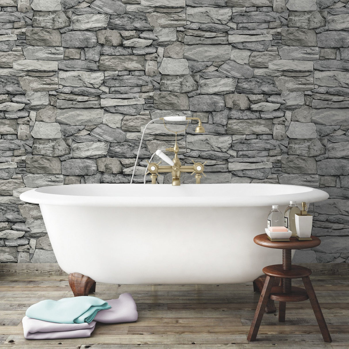 Stone Grey Peel & Stick Wallpaper with Industrial Stone Pattern - York RMK12017WP