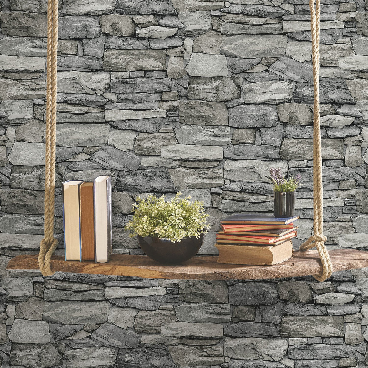 Stone Grey Peel & Stick Wallpaper with Industrial Stone Pattern - York RMK12017WP