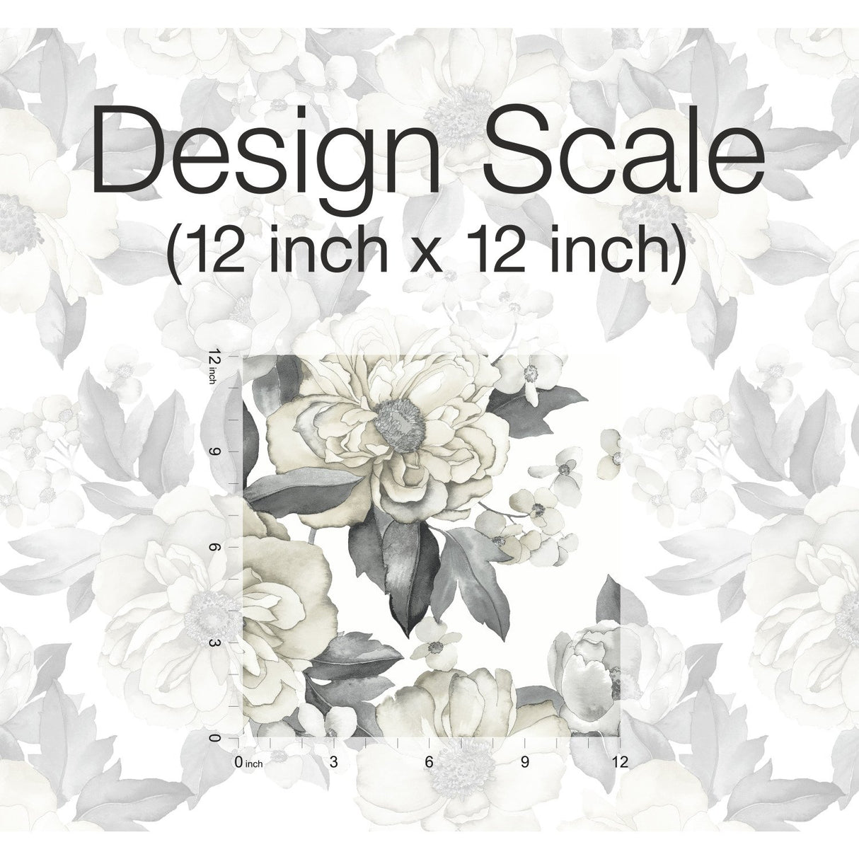 Watercolor Floral Bouquet Grey Peel & Stick Wallpaper with Botanical Flowers, Transitional Style - York RMK12030WP