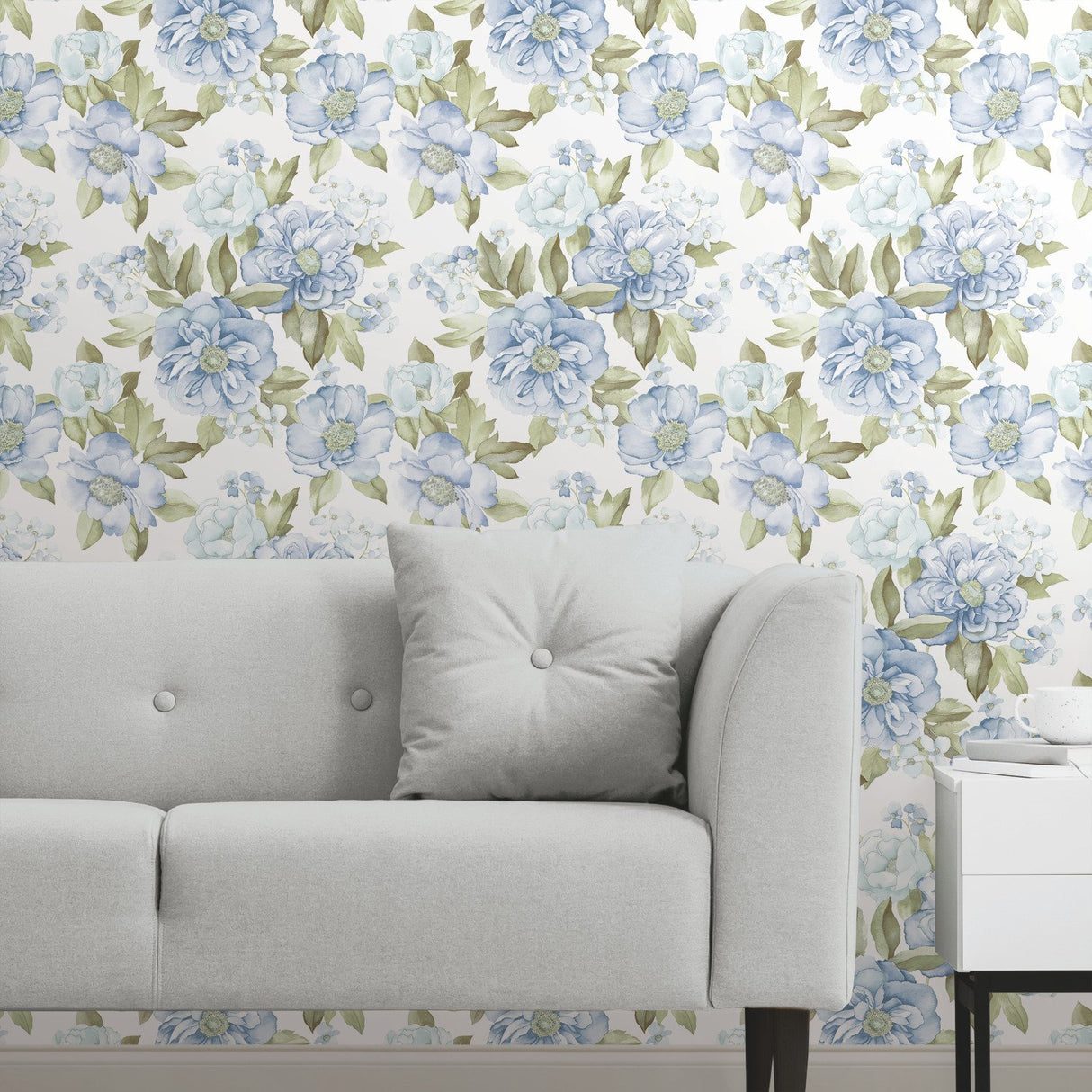 Watercolor Floral Bouquet Indigo Peel & Stick Wallpaper with Botanical Flowers - York RMK12031WP